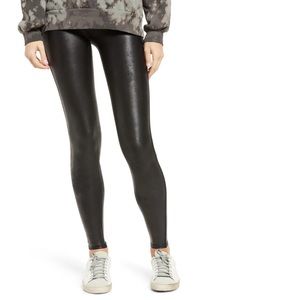 SPANX Faux Leather Black Leggings Power Waistband // XS